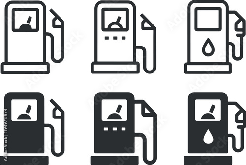 Line gas station fuel pump icon set for petrol, diesel and gasoline apps