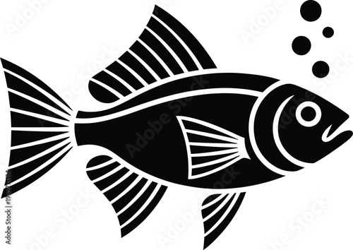 Black and white fish icon with bubbles