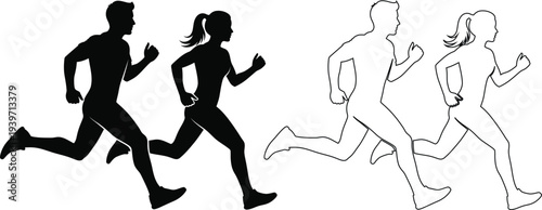 A group of people running together in a dynamic and energetic motion