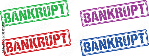 A set of colorful bankrupt stamps on a white background