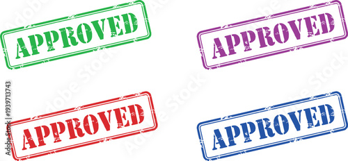A set of colorful approved stamps on a white background