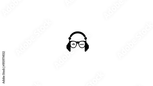 Minimalist icon of a person wearing headphones and glasses, symbolizing audio, music, podcast listening, learning, or a tech geek.