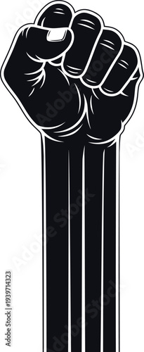 A powerful raised fist with four fingers clenched in a symbol of strength and solidarity