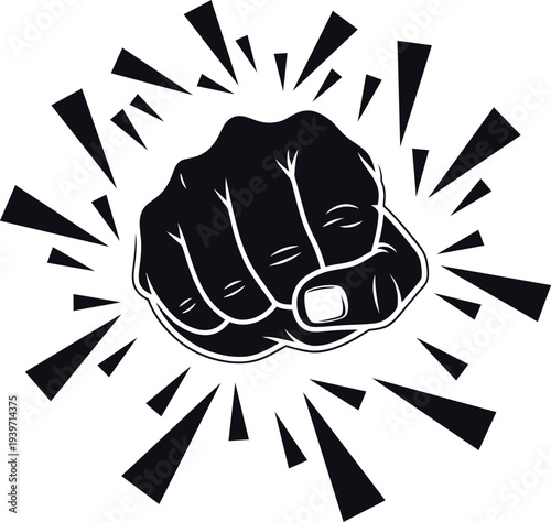 A clenched fist with motion lines radiating from it, symbolizing power and energy.