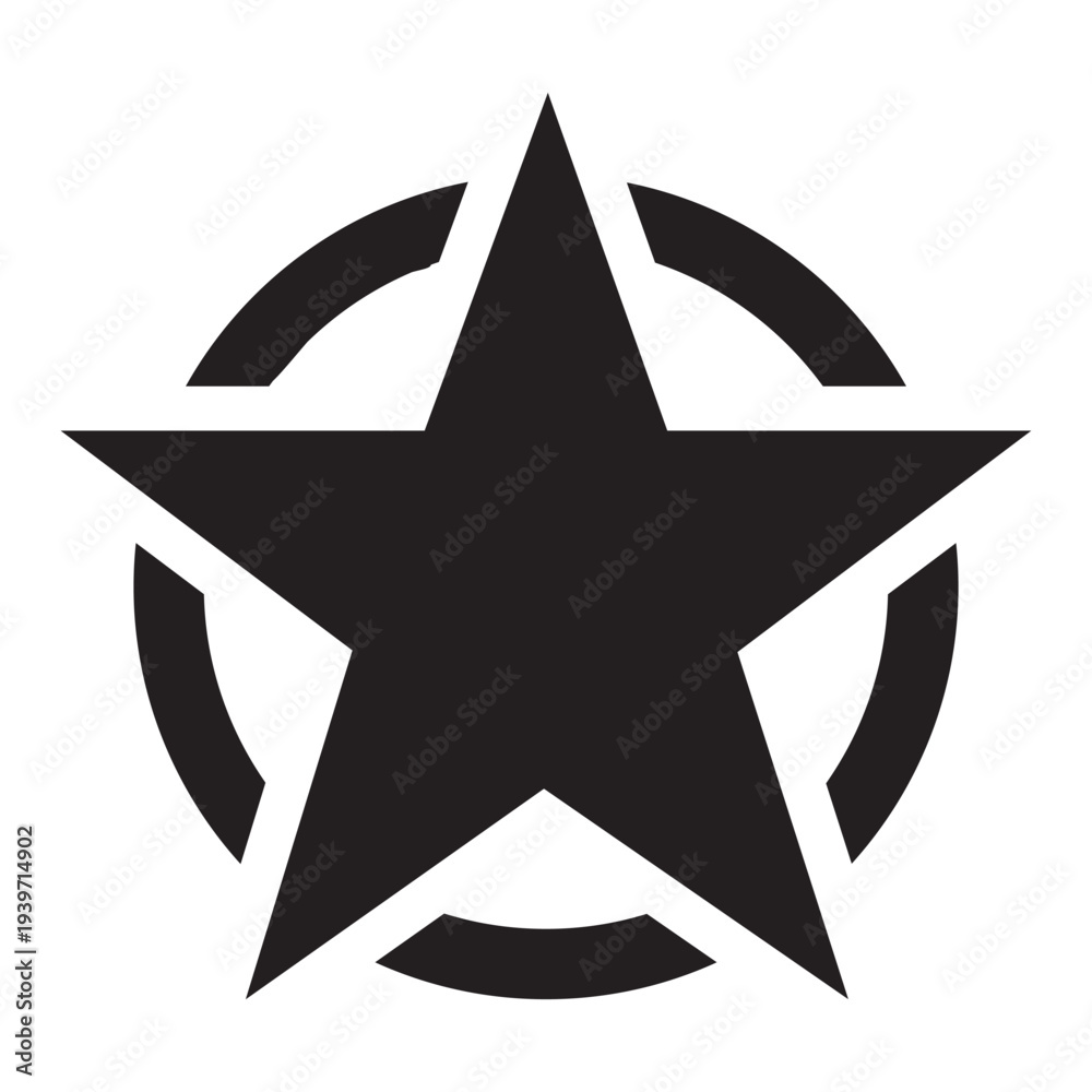 Fototapeta premium Black star icon and vector illustration of a black and white star shape on white background 