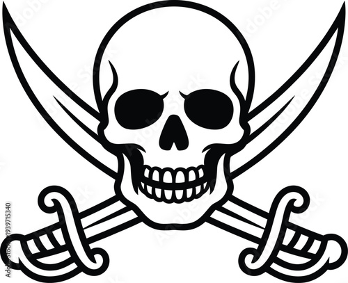 Pirate skull and crossbones icon with crossed swords