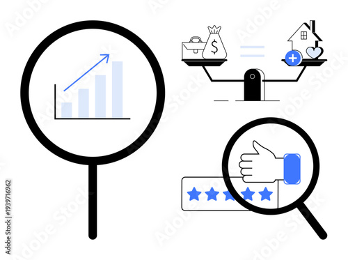 Business growth concept. Business growth through statistical graphs and balance scales financial decisions. Business growth improves customer satisfaction and ratings. For finance, analytics