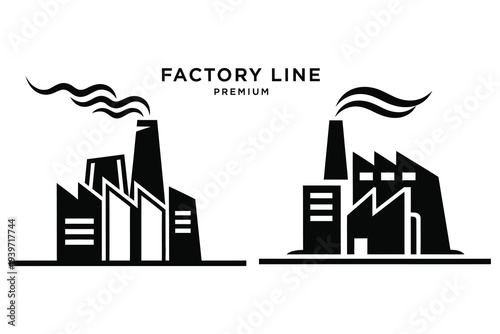 Industrial factory line illustration with smokestacks