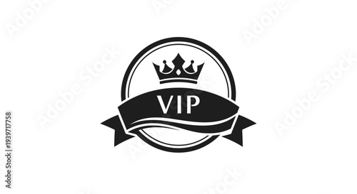 VIP Logo with Crown and Ribbon Design.
