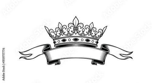 Royal Crown Illustration with Ribbon Banner.