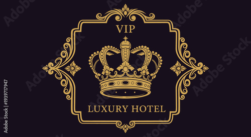 Luxury Hotel Gold Crown Logo Design.
