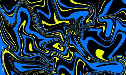 Abstract Swirls of Bright Blue and Yellow on a Black Background - A Dynamic and Energetic Pattern