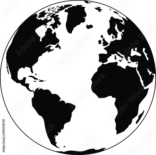 Black silhouette of the earth on a, globe illustration