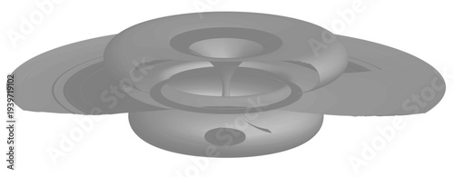 Abstract 3d gray metallic object with circular cutouts