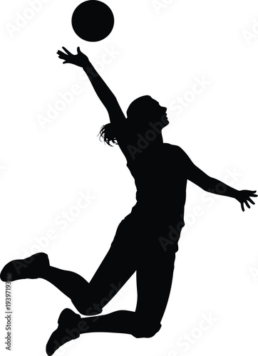 Silhouette of a woman playing volleyball with a ball