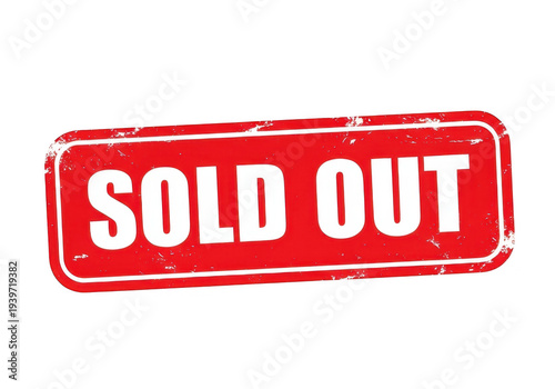 A red stamp with the words sold out in white isolated on transparent background