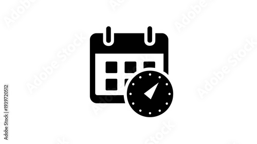 Calendar with Clock Icon for Schedule and Time Management. Date, Appointment, Deadline, Event Planning Symbol. Modern Vector Graphic