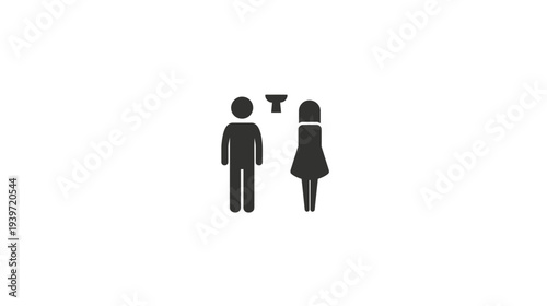 Gender-neutral public restroom sign with male and female symbols, black and white toilet icon for men and women, WC