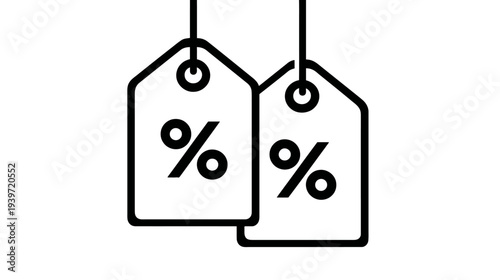 Discount price tags with percentage icons. Outline vector graphic symbol for sale, special offer, promotion, and commerce. E-commerce retail signage.