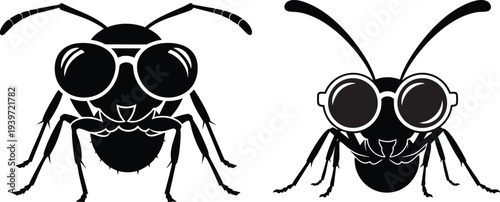 Set of 2 insect faces with sunglasses vector