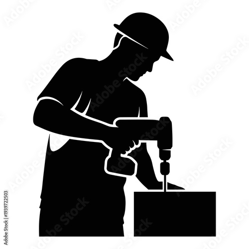 Vector graphic illustration of a person drilling with a power tool