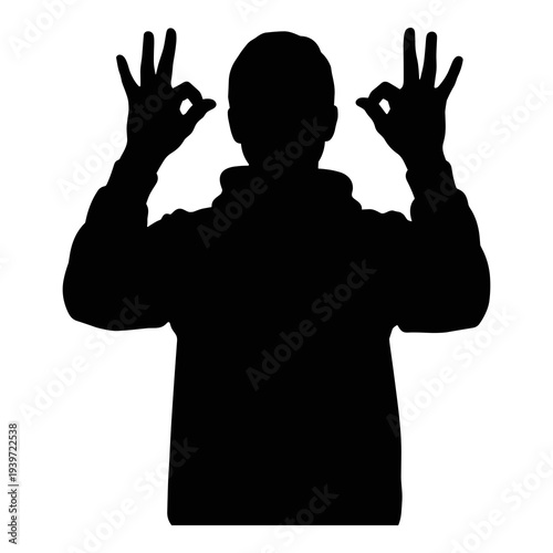 Black vector silhouette illustration of person making positive hand gesture