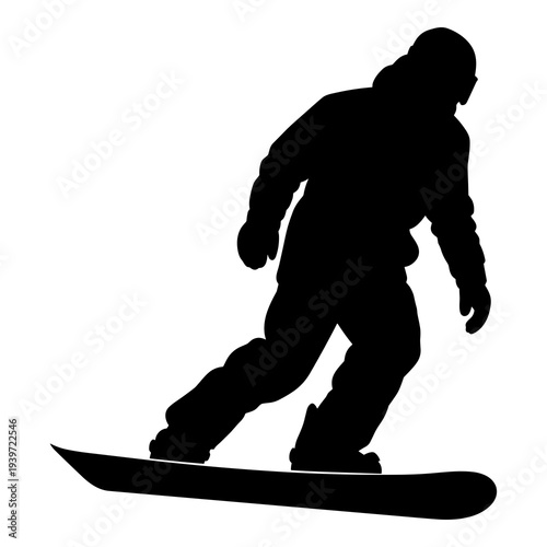 Dynamic vector graphic illustration of a snowboarder riding downhill.
