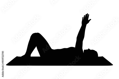 Silhouette illustration of person performing floor exercise with one arm raised high