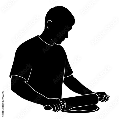 Silhouette vector graphic of person sitting cross-legged looking downward