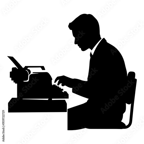 Photos Silhouette graphic illustration of a professional author typing on old typewrite