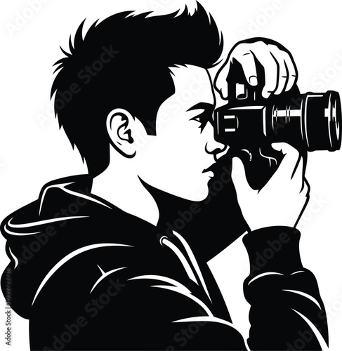 A young man taking a photo with a camera