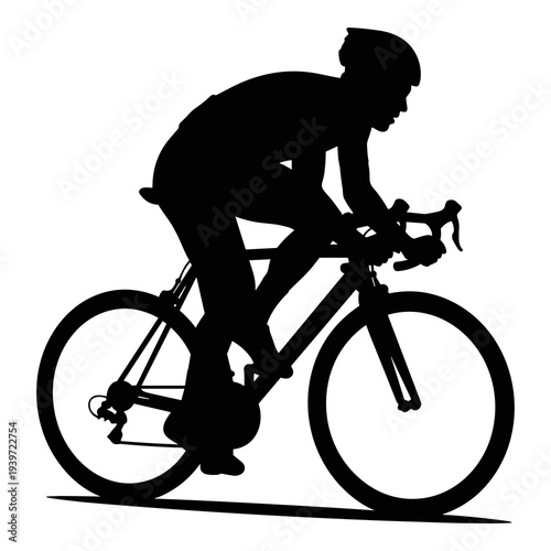 Silhouette vector graphic illustration of cyclist riding a modern road bicycle fast