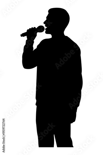 Silhouette graphic design of male singer performing with microphone on stage