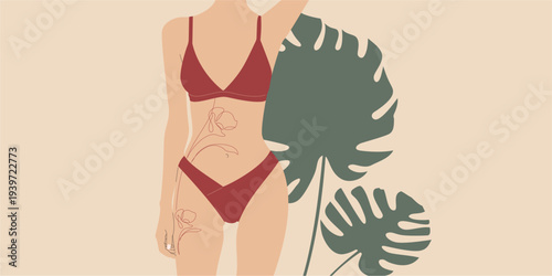 girl in bikini with Flower Tattoo