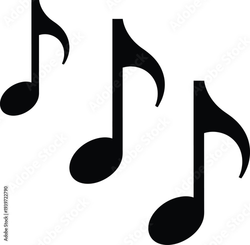 Three black eighth note musical symbols on white background