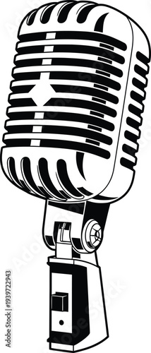 Vintage microphone illustration in black and white