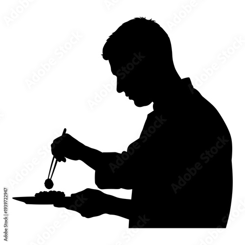 Expert performing delicate precision work, a focused vector graphic illustration