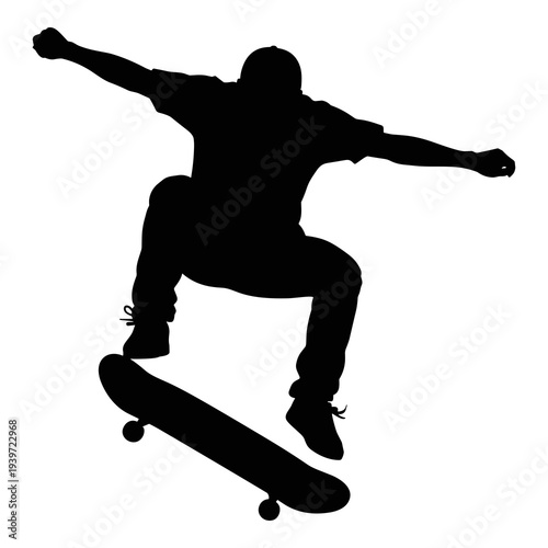 Energetic skateboarder silhouette vector illustration of a freestyle trick performance
