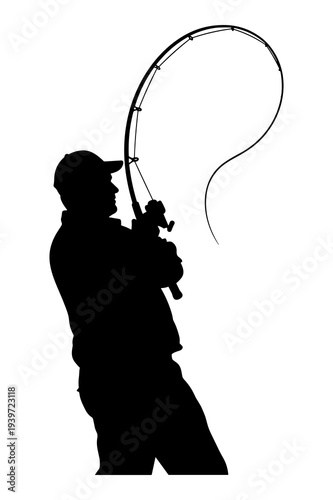 Energetic vector illustration of a person fishing with a bent rod