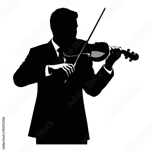 Silhouette graphic illustration of a male violinist playing classical music performance