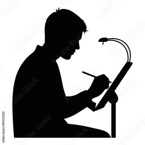 Graphic designer creating vector illustration using a digital drawing tablet