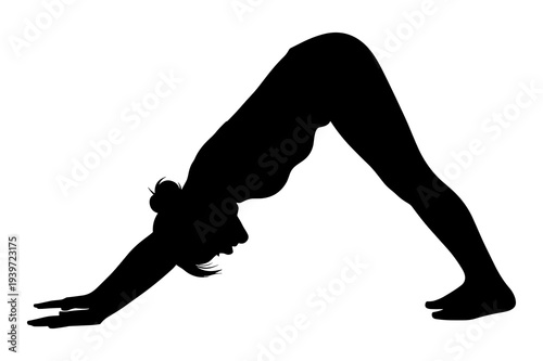 Silhouette vector illustration of woman performing downward facing dog yoga pose