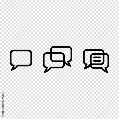 Three stylized speech bubbles with different designs in a minimalist black and white format Vector
