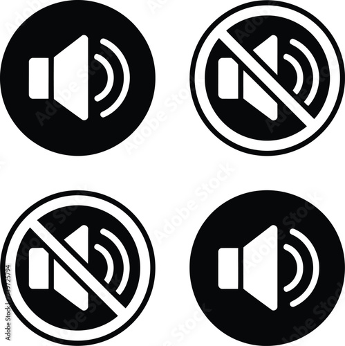 Four icons representing audio enable and disable functions in a user interface Vector