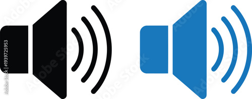 Contrast between a black and white speaker icon and a blue stereo speaker icon Vector