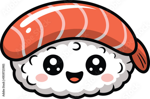 Cute kawaii sushi nigiri character with shrimp topping