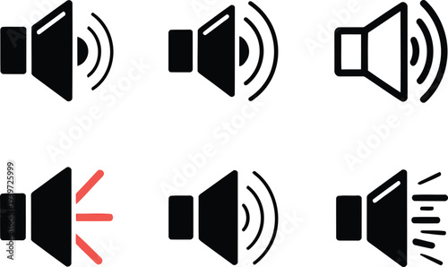 Six icons representing different audio signal statuses and conditions Vector