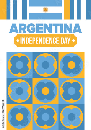 Argentina National Day. Happy holiday. Independence and freedom day. Celebrate annual. Argentina flag. Patriotic argentine design. Poster, card, banner, template, background. Vector illustration