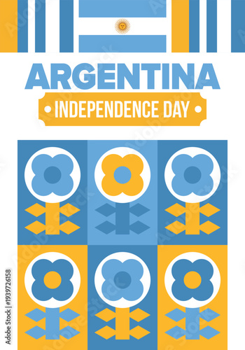 Argentina National Day. Happy holiday. Independence and freedom day. Celebrate annual. Argentina flag. Patriotic argentine design. Poster, card, banner, template, background. Vector illustration