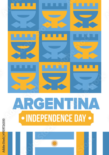 Argentina National Day. Happy holiday. Independence and freedom day. Celebrate annual. Argentina flag. Patriotic argentine design. Poster, card, banner, template, background. Vector illustration